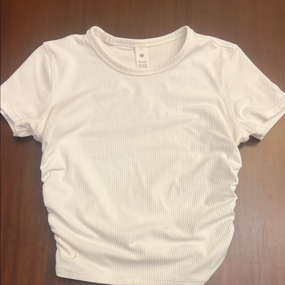 Lululemon Athletica White Ribbed Short Sleeve Tee